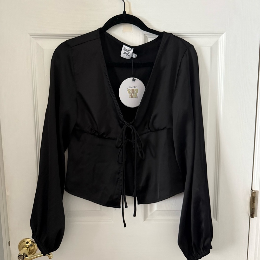 Princess Polly Black Puff Sleeve Tie Front Blouse